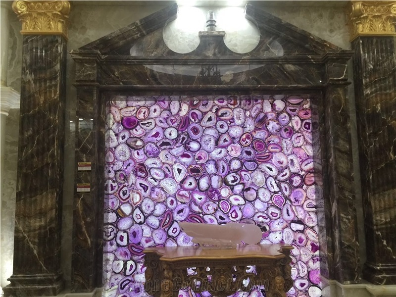 Backlit Purple Agate Semiprecious Stone Wall Tiles