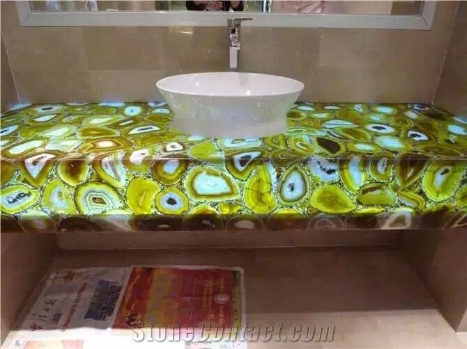 Backlit Yellow Agate Gemstone Bathroom Vanity Tops