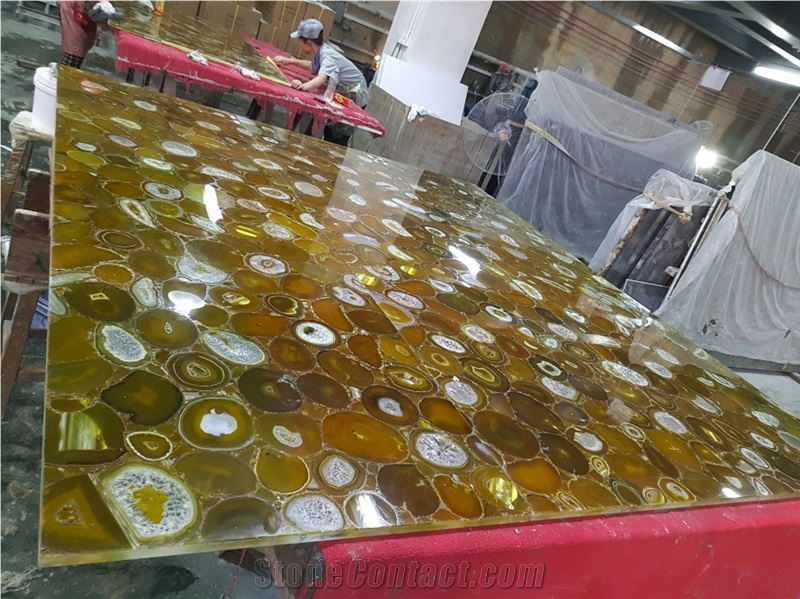 Backlit Yellow Agate Gemstone Bathroom Vanity Tops