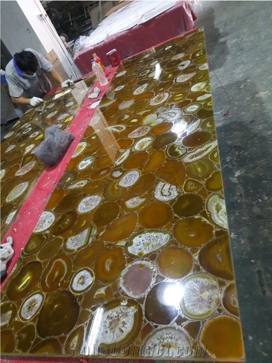 Backlit Yellow Agate Gemstone Bathroom Vanity Tops