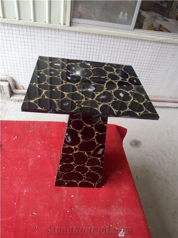 Black Agate Semiprecious Stone Cafe Table Tops