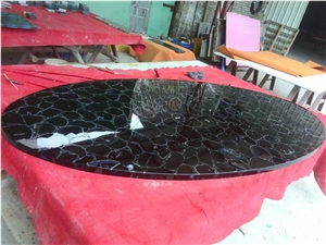 Black Agate Semiprecious Stone Cafe Table Tops