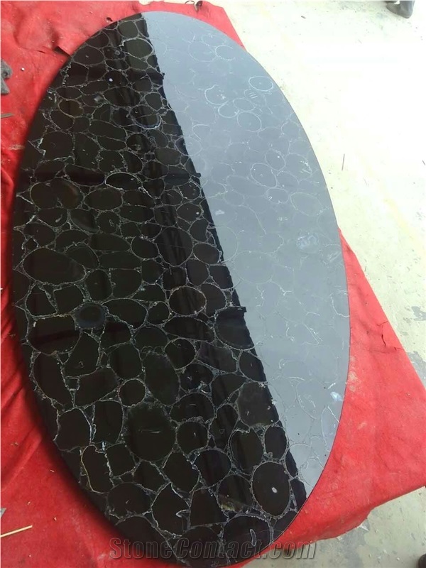 Black Agate Semiprecious Stone Cafe Table Tops