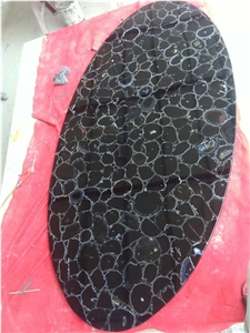 Black Agate Semiprecious Stone Cafe Table Tops