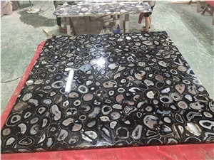 Black Agate Semiprecious Stone Cafe Table Tops