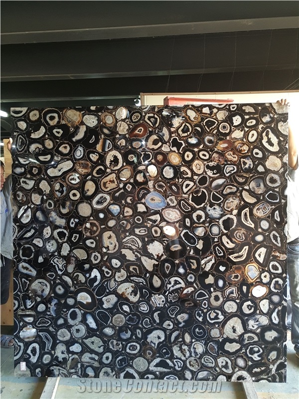 Black Agate Semiprecious Stone Cafe Table Tops