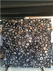 Black Agate Semiprecious Stone Cafe Table Tops