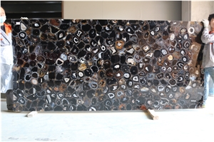Black Agate Semiprecious Stone Slabs for Wall Tile