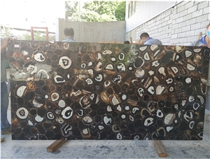 Black Agate Semiprecious Stone Slabs for Wall Tile