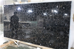 Black Agate Semiprecious Stone Slabs for Wall Tile