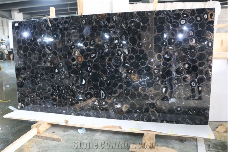 Black Agate Semiprecious Stone Slabs for Wall Tile