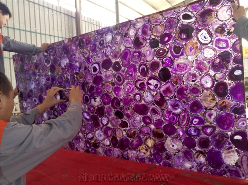 Good Quality Backlit Purple Agate Gemstone Slabs