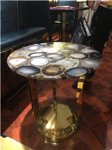 Grey Agate Semiprecious Stone Cafe Table Tops