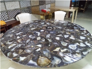 Grey Agate Semiprecious Stone Cafe Table Tops