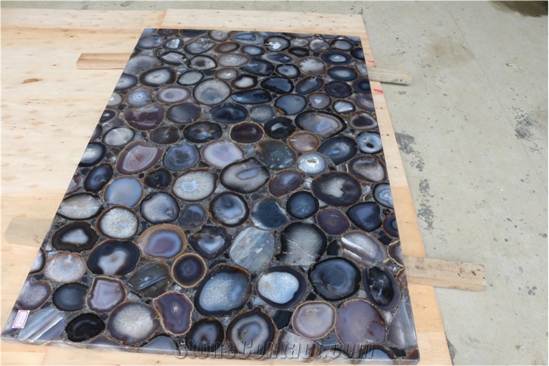Grey Agate Semiprecious Stone Cafe Table Tops