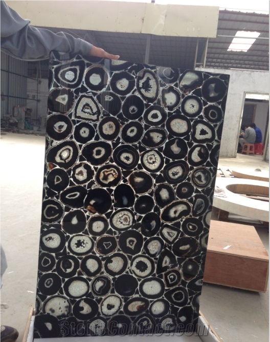 Polished Black Agate Semiprecious Stone Tiles