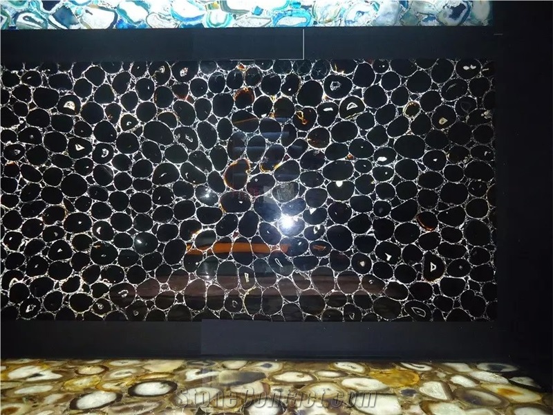 Polished Black Agate Semiprecious Stone Tiles
