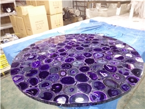 Purple Agate Gemstone Round Table Tops
