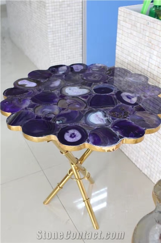 Purple Agate Gemstone Round Table Tops
