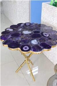 Purple Agate Gemstone Round Table Tops