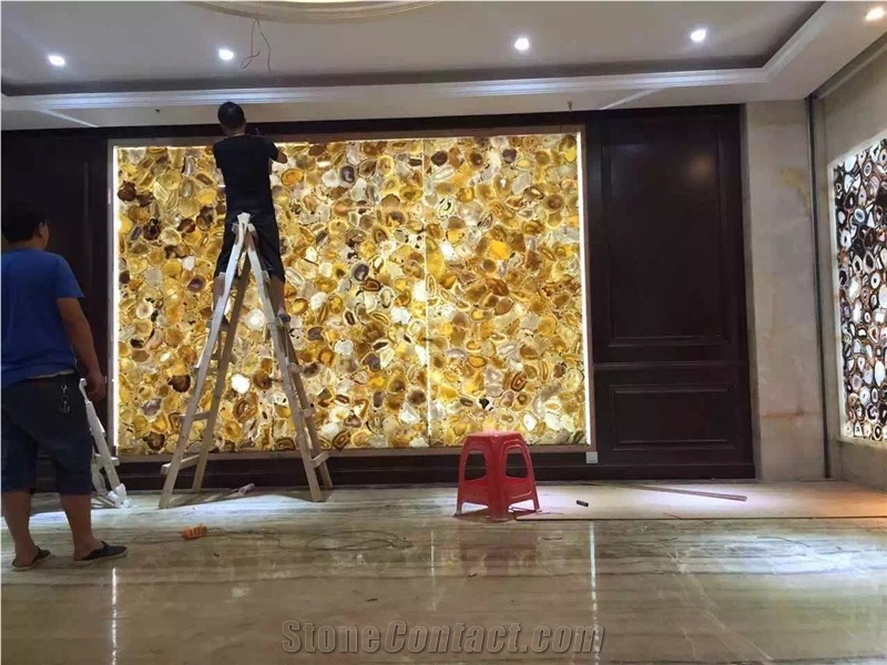 Yellow Agate Semiprecious Stone Wall Panels