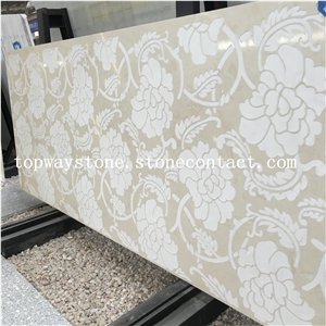 Atificial Beige Quartz with Flower Carving