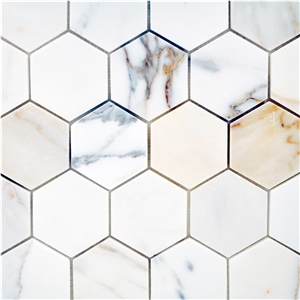 Carrara White Marble Backsplash Hexagon Mosaic