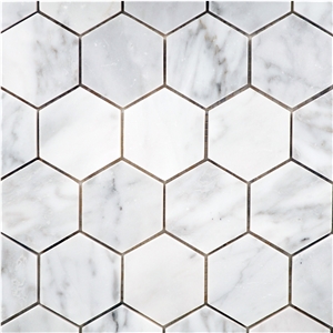 Carrara White Marble Backsplash Hexagon Mosaic