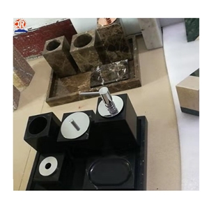 Natural Black Marble Stone Bathroom Accessory Set