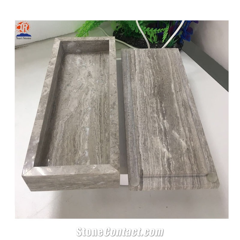 Natural Stone Grey Wooden Marble Tray with Lids