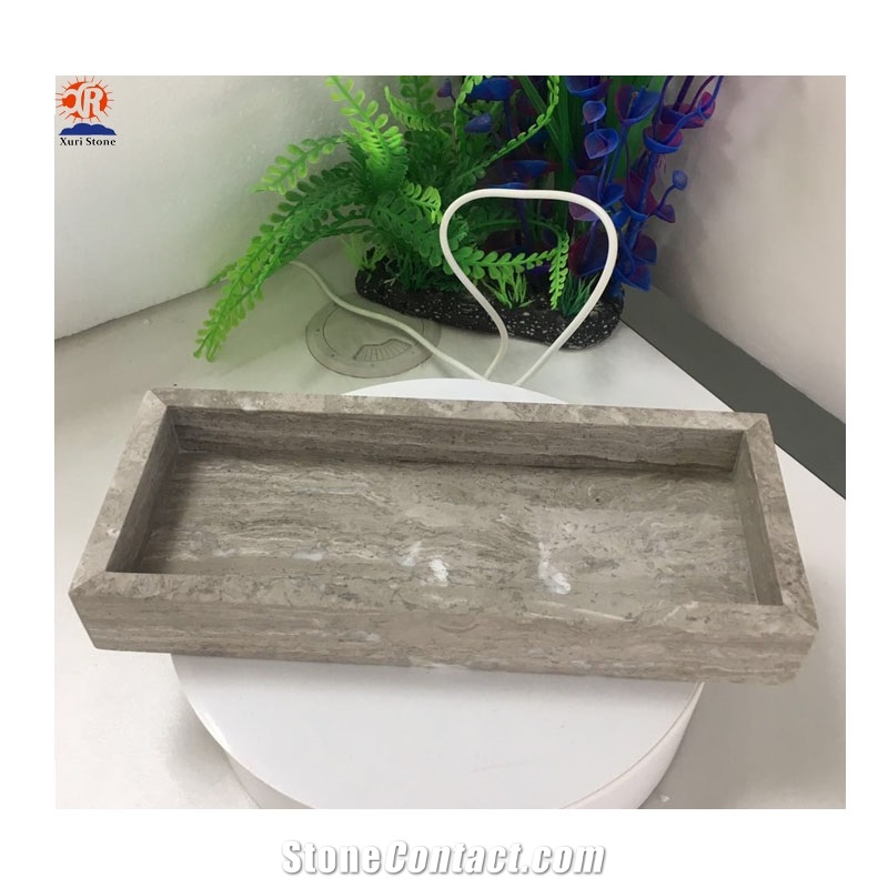Natural Stone Grey Wooden Marble Tray with Lids