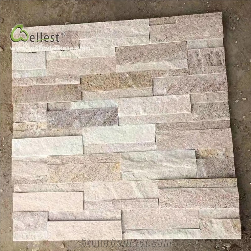 Light Pink Yellow Quartzite Ledgestone Cultured