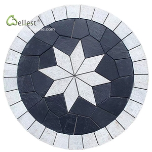 White Black Round Medallion Maple Leaf Pattern