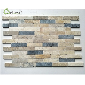 Yellow Travertine with Black Limestone Ledgestone