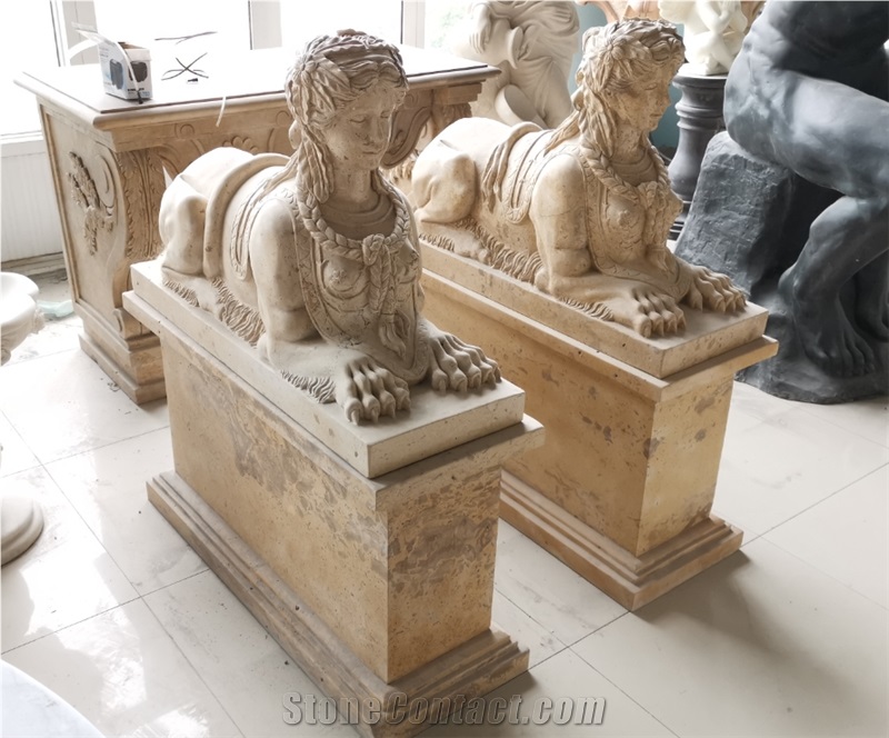 Marble Sphinxes Sculptures Animal Stone Statues