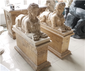 Marble Sphinxes Sculptures Animal Stone Statues