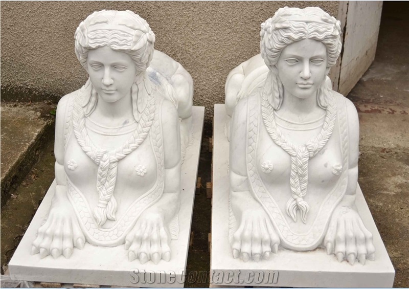 Marble Sphinxes Sculptures Animal Stone Statues