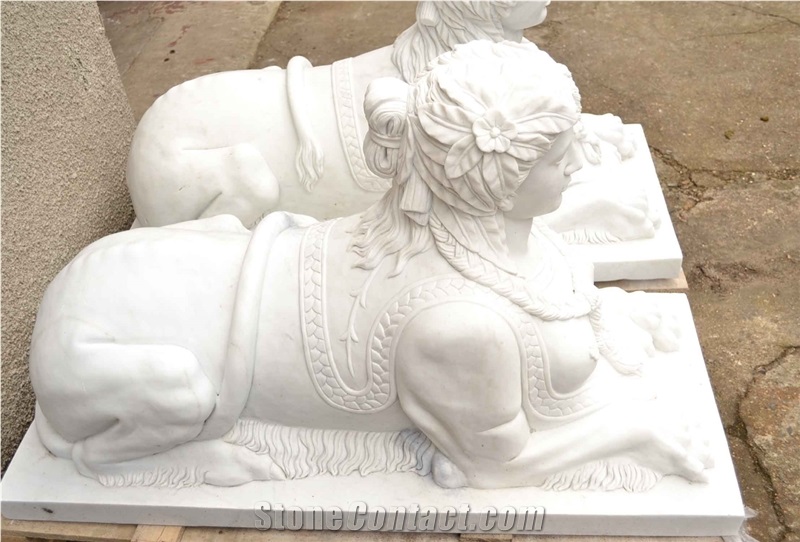 Marble Sphinxes Sculptures Animal Stone Statues