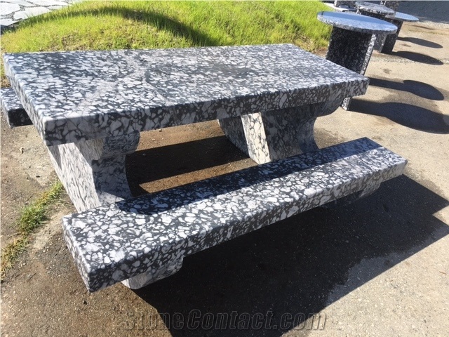 Orca Black and White Marble Picnic Tables