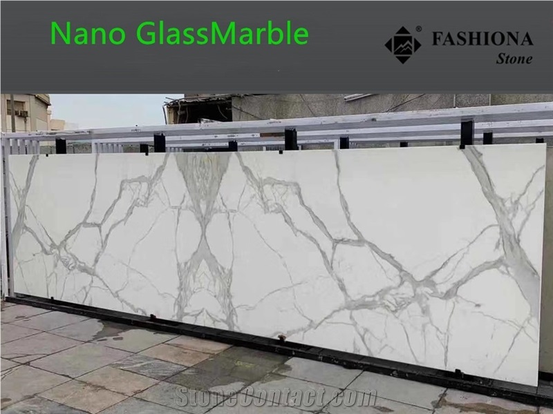 Matching Nano Calacatta White Glassmarble
