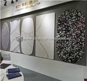 Hot Artificial Stone Calacatta White Quartz Tabletops