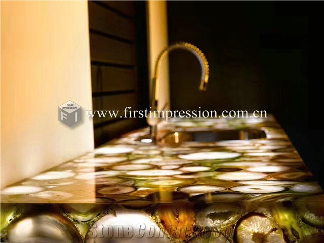 Luxury Gemstone Grey Agate Desk Countertop,Bar Top
