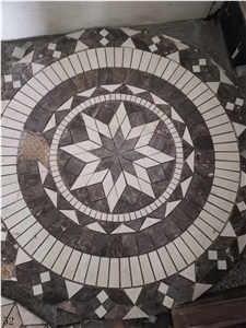 Black Marble Mosaic Tile Round Water Cut Medallion
