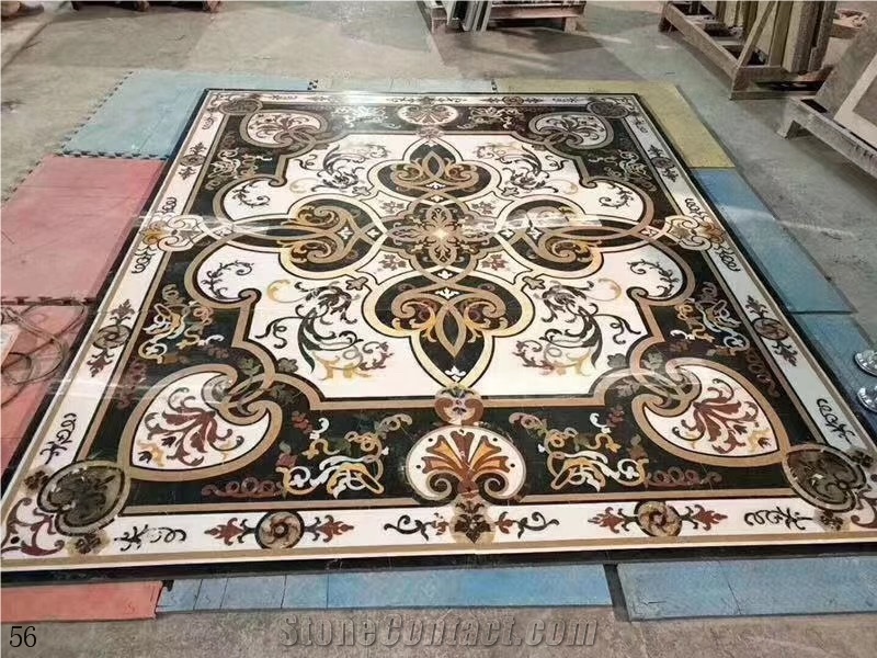 Black White Marble Square Waterjet Floor Medallion