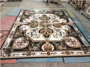 Black White Marble Square Waterjet Floor Medallion