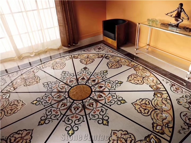 Black White Marble Square Waterjet Floor Medallion