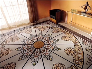 Black White Marble Square Waterjet Floor Medallion