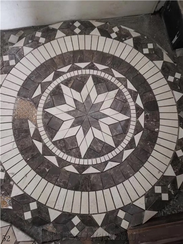 Dark Marble Mosaic Round Floor Water Cut Medallion