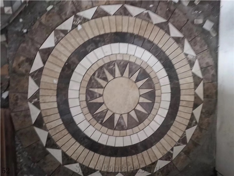 Dark Marble Mosaic Round Floor Water Cut Medallion