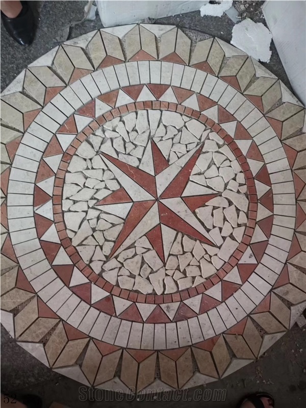 Dark Marble Mosaic Round Floor Water Cut Medallion